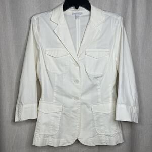 Charter Club Jacket Women’s Cotton Ivory Safari 4 Pockets Size Small Button Up